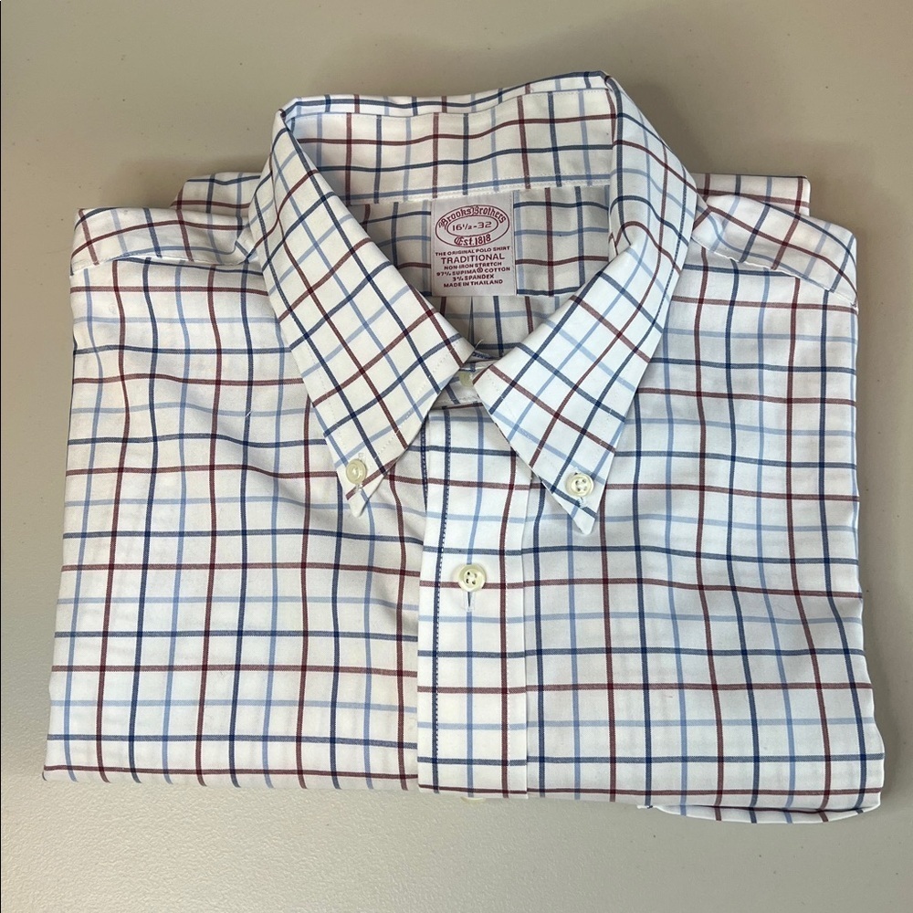 Brooks Brothers Traditional Fit Plaid Dress Shirt Size 16.5